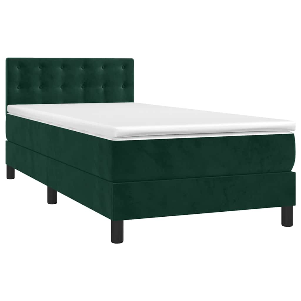 Sötétzöld bársony rugós és LED-es ágy matraccal 90x190 cm 3