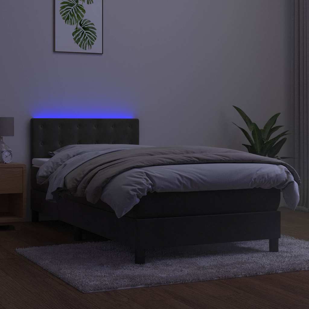 Sötétszürke bársony rugós és LED-es ágy matraccal 90x200 cm 4