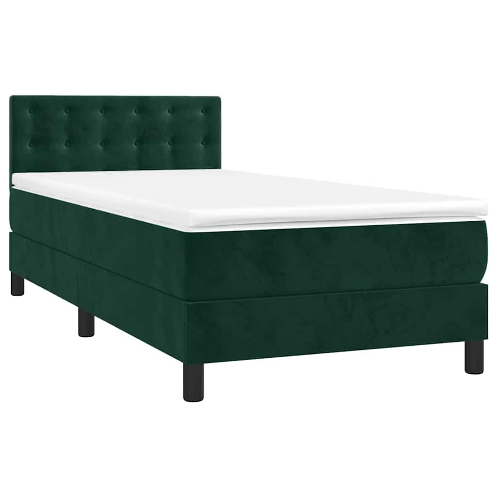 Sötétzöld bársony rugós és LED-es ágy matraccal 90x200 cm 3