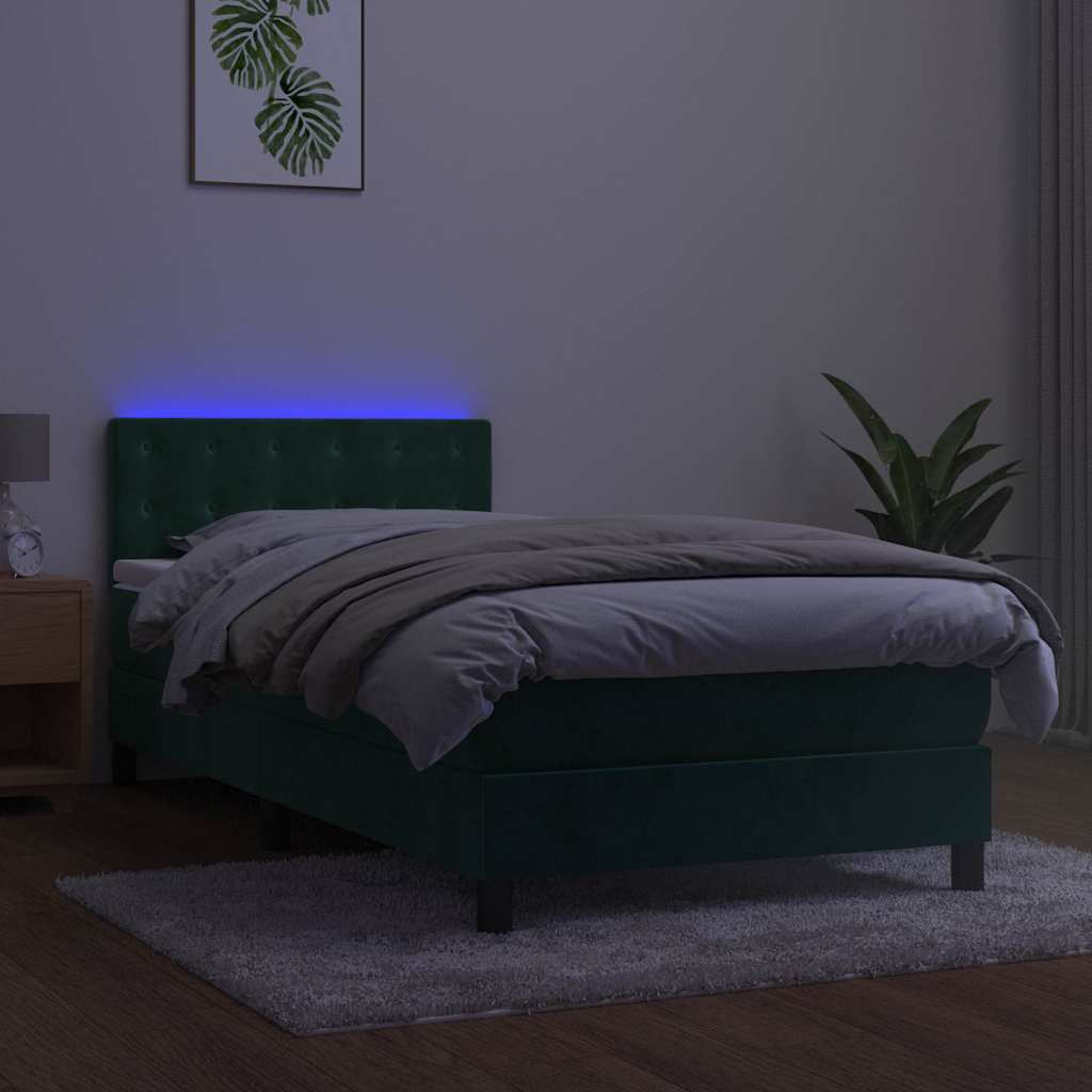 Sötétzöld bársony rugós és LED-es ágy matraccal 90x200 cm 4