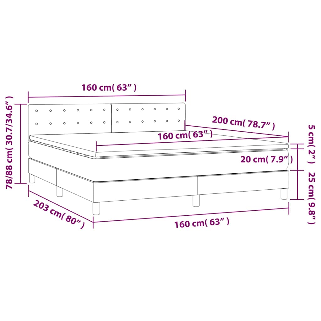 Sötétkék bársony rugós és LED-es ágy matraccal 160x200 cm 10