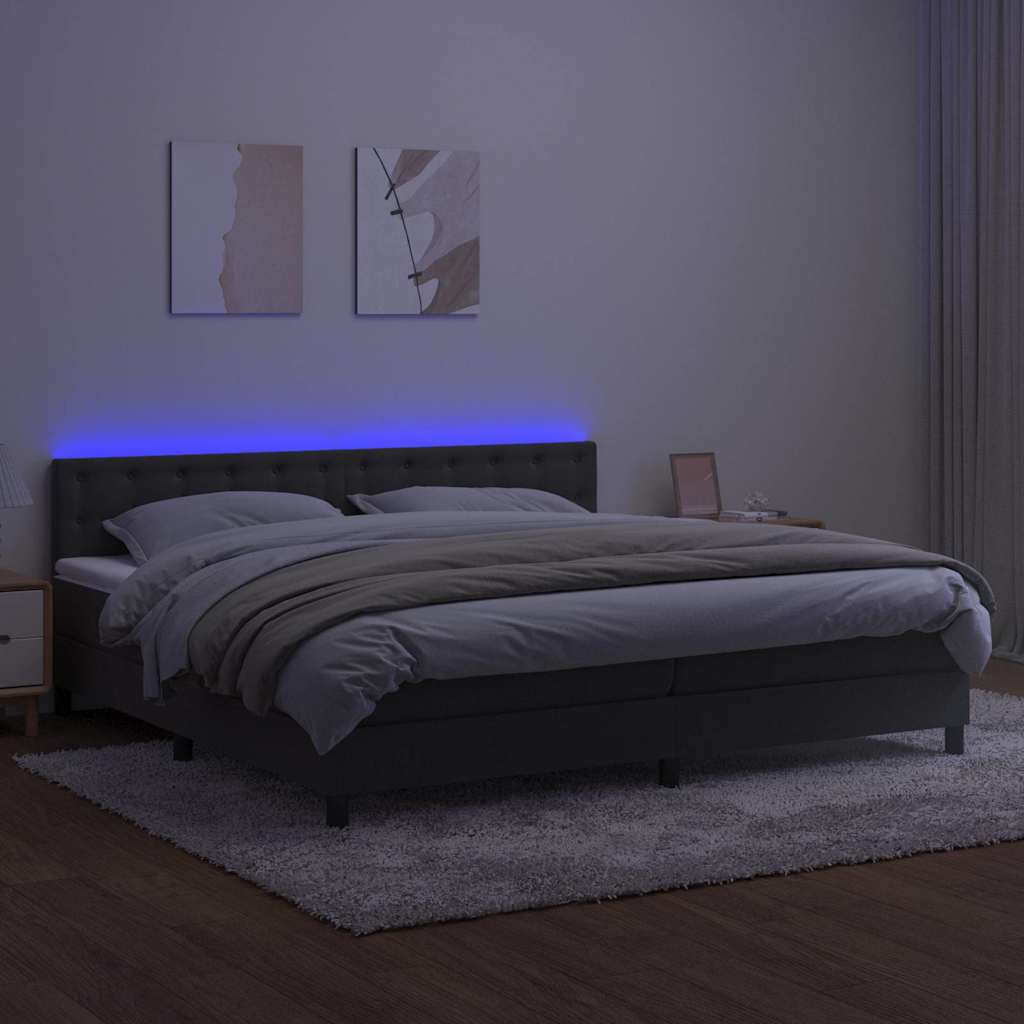 Sötétszürke bársony rugós és LED-es ágy matraccal 200x200 cm 4
