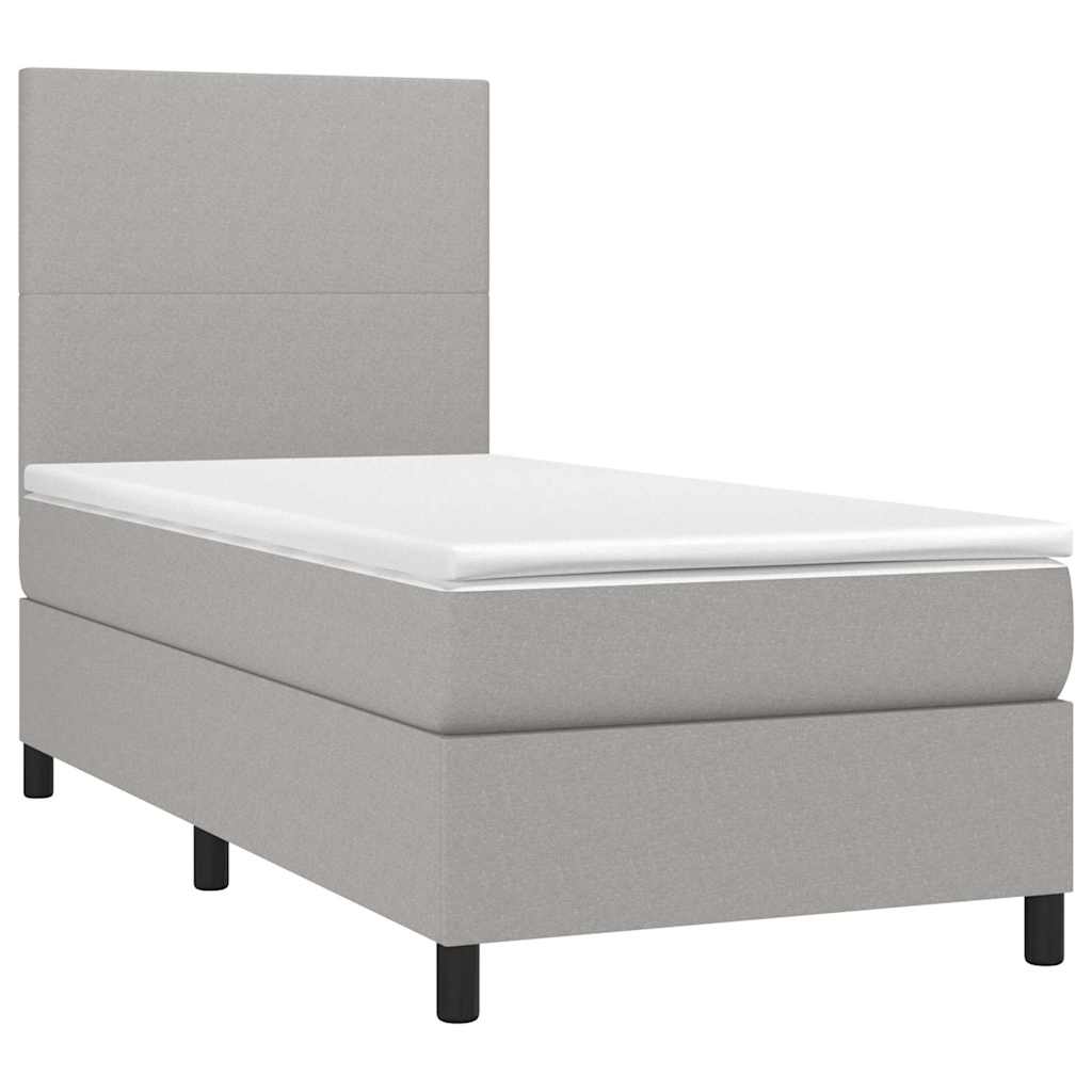 Világosszürke szövet rugós és LED-es ágy matraccal 90x200 cm 3