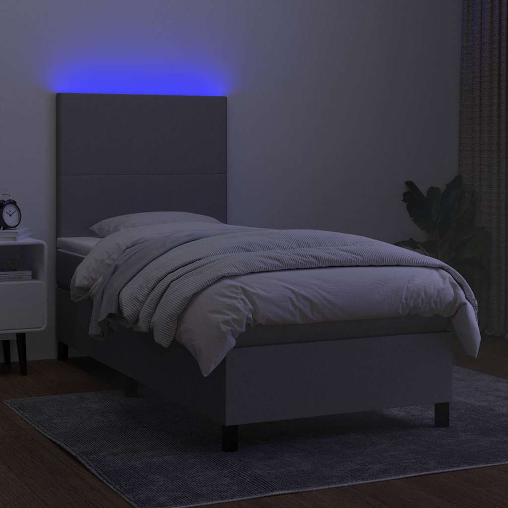 Világosszürke szövet rugós és LED-es ágy matraccal 90x200 cm 4
