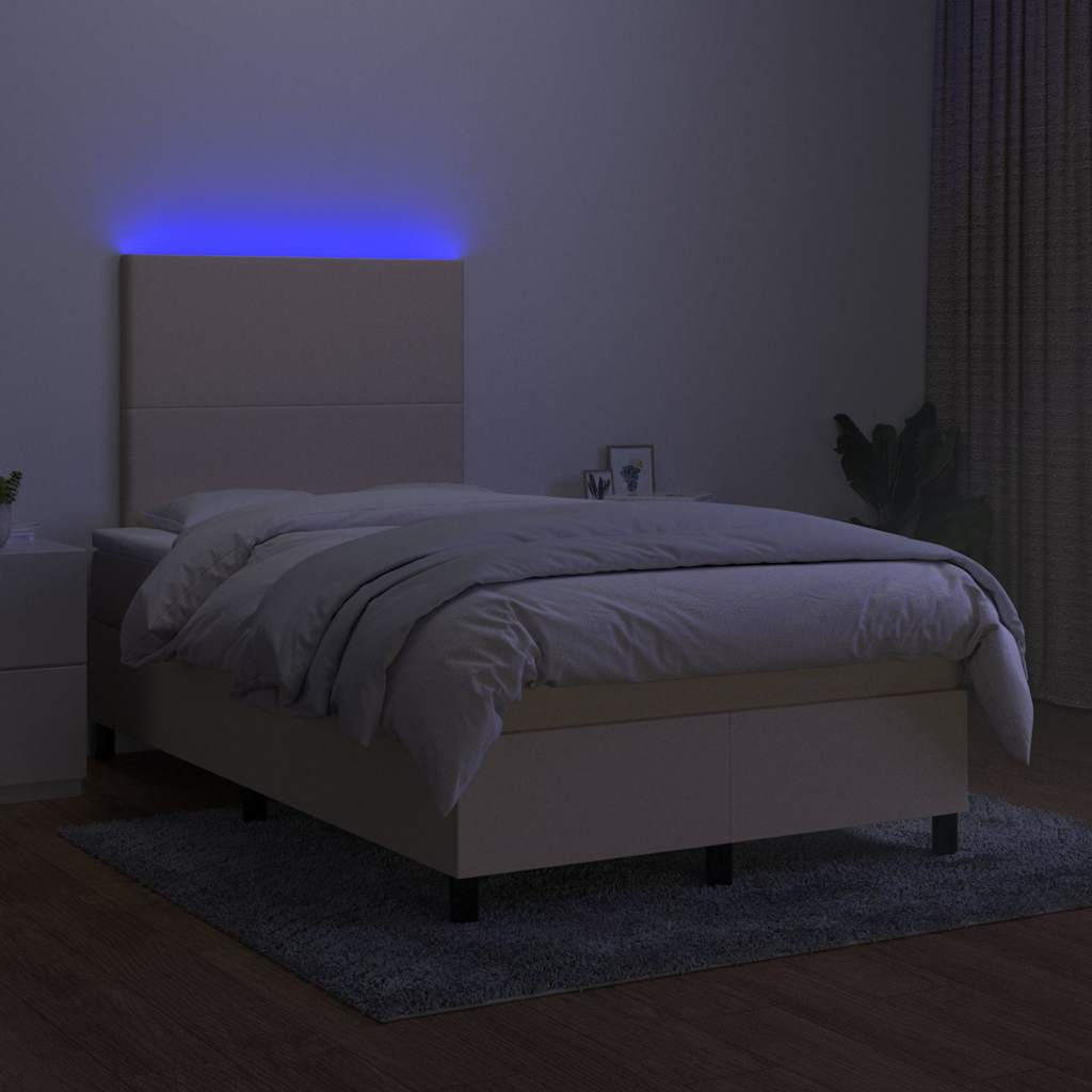Krémszínű szövet rugós és LED-es ágy matraccal 120 x 200 cm 4