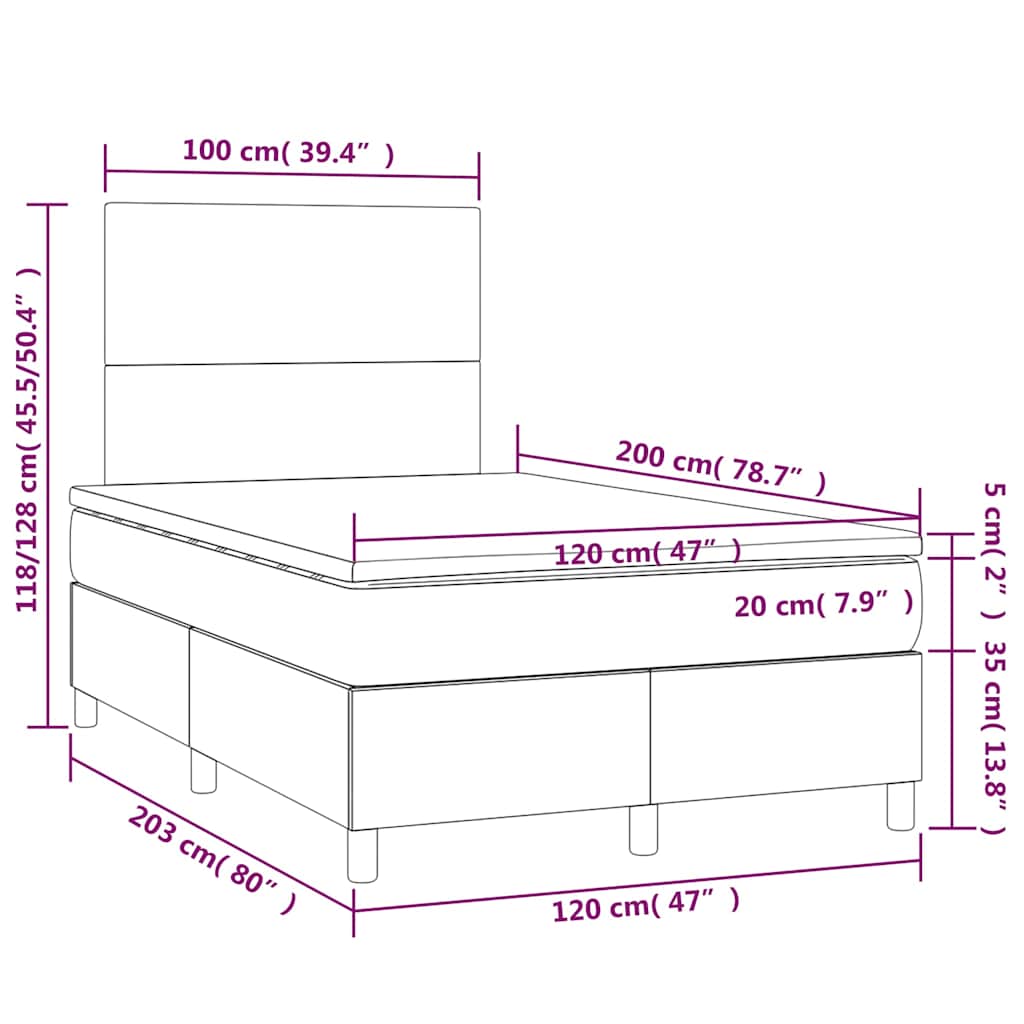 Krémszínű szövet rugós és LED-es ágy matraccal 120 x 200 cm 8