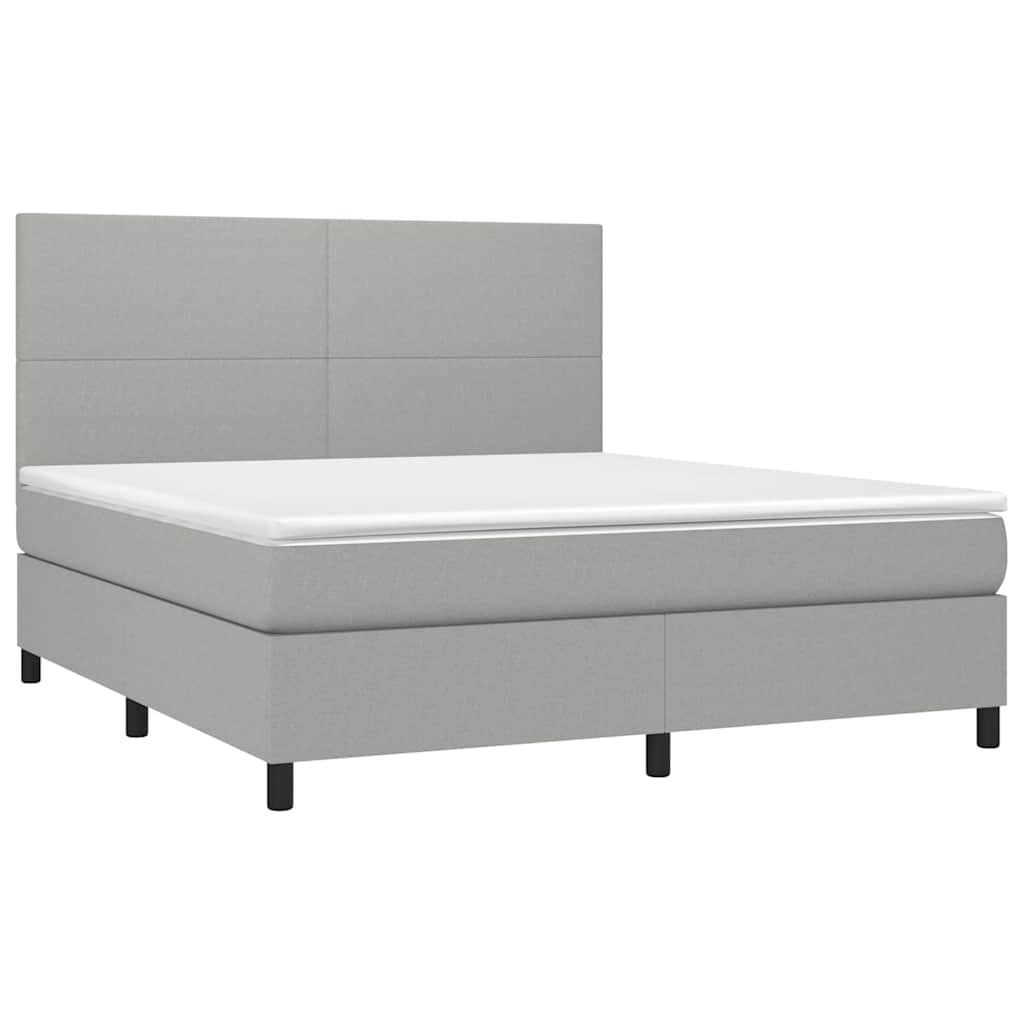 Világosszürke szövet rugós és LED-es ágy matraccal 160x200 cm 3