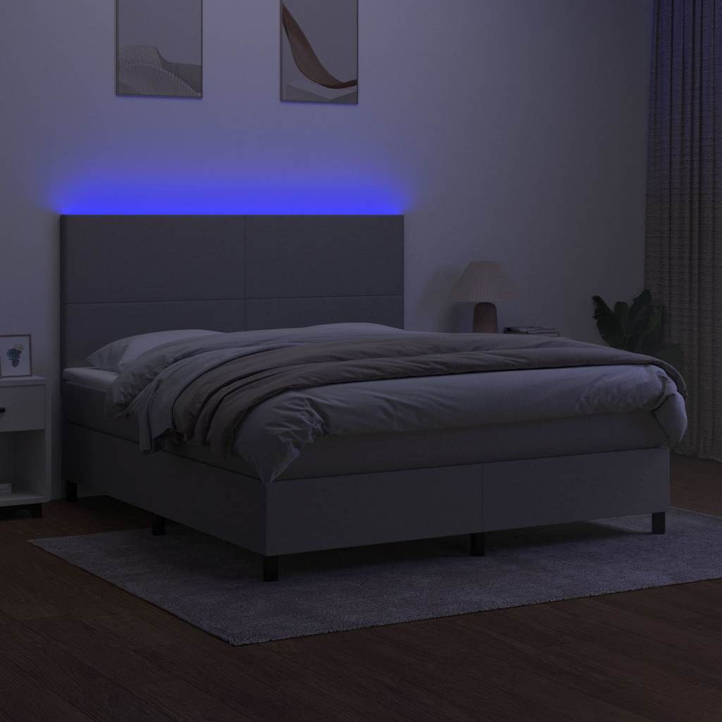 Világosszürke szövet rugós és LED-es ágy matraccal 160x200 cm 4