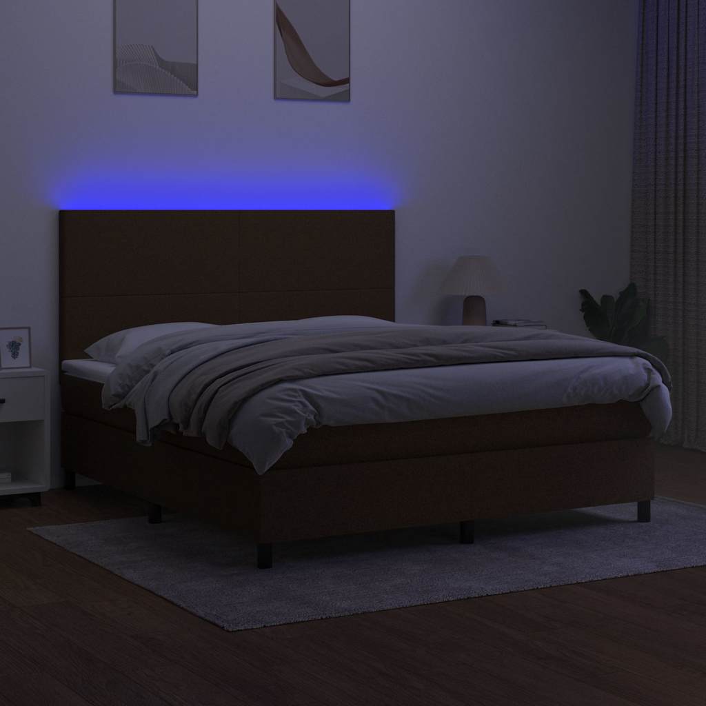 Barna szövet rugós és LED-es ágy matraccal 160x200 cm 4