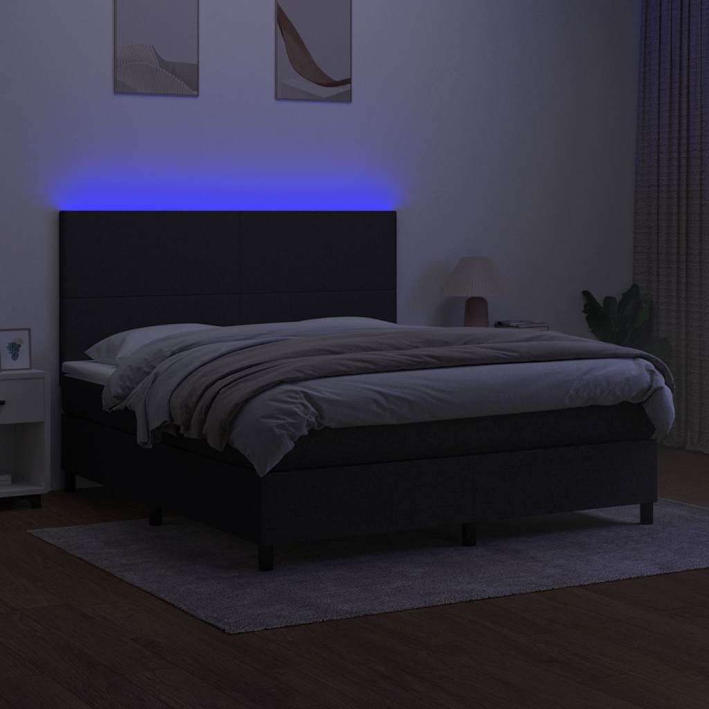 Fekete szövet rugós és LED-es ágy matraccal 180 x 200 cm 4