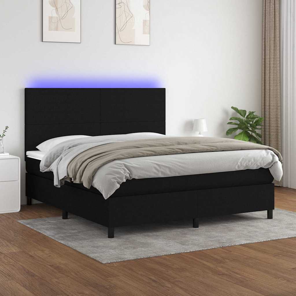 Fekete szövet rugós és LED-es ágy matraccal 180 x 200 cm