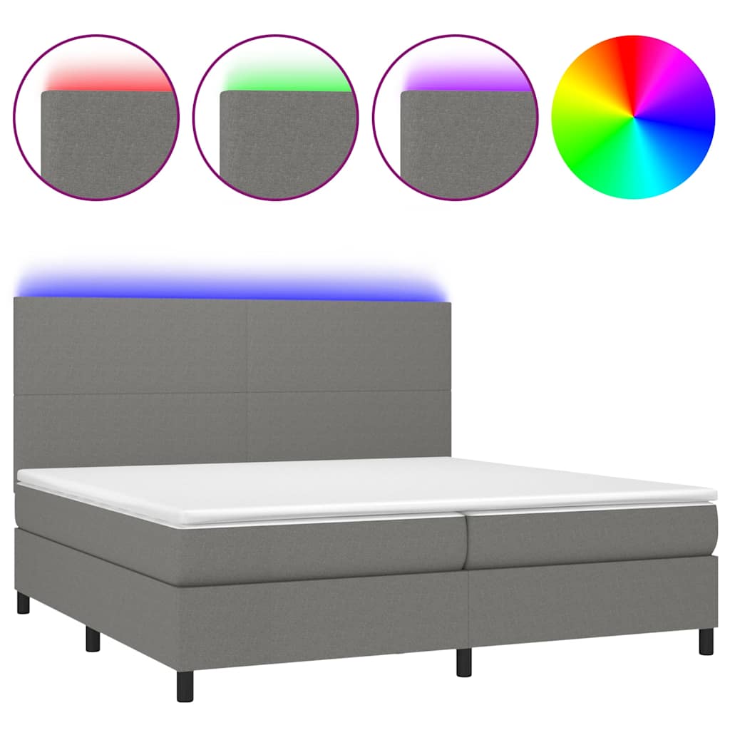 Sötétszürke szövet rugós és LED-es ágy matraccal 200x200 cm 2
