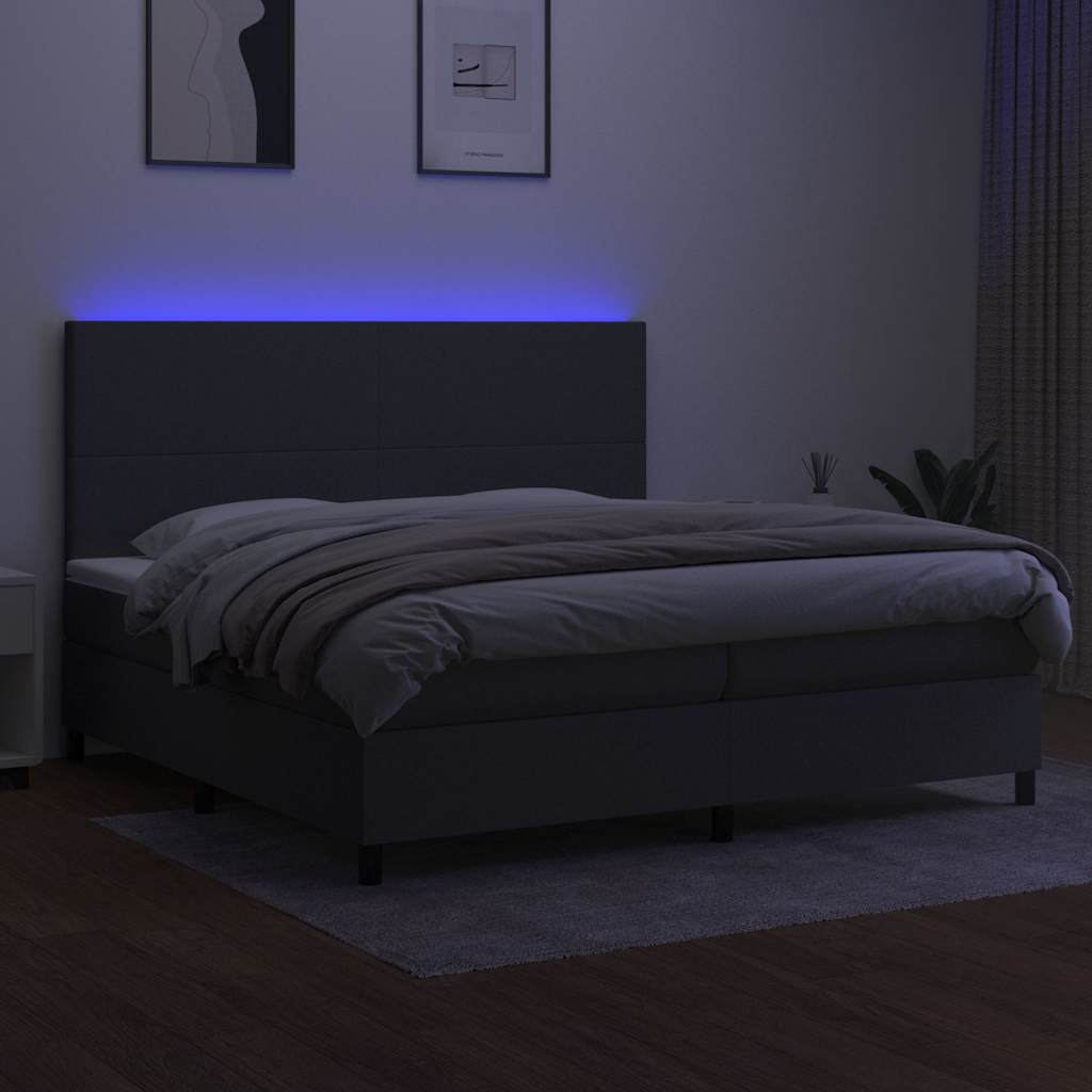 Sötétszürke szövet rugós és LED-es ágy matraccal 200x200 cm 4