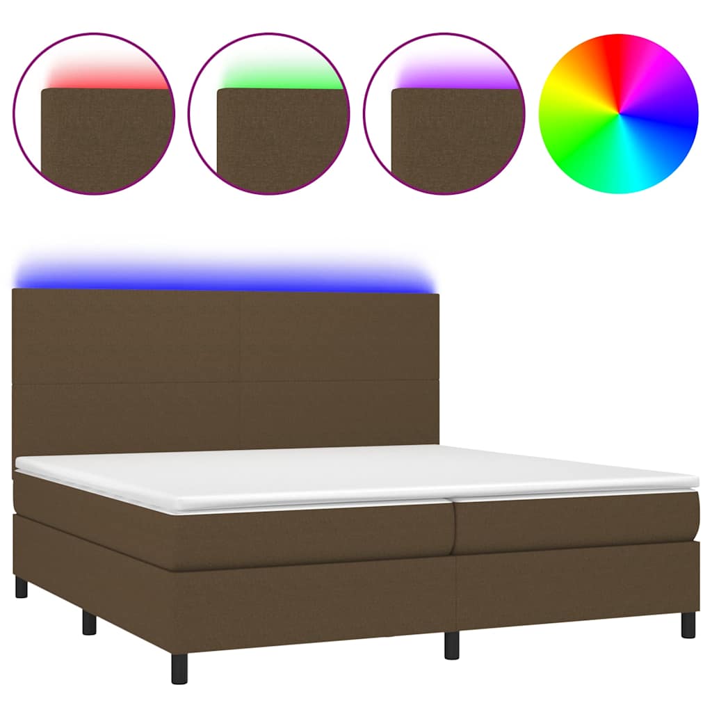 Barna szövet rugós és LED-es ágy matraccal 200x200 cm 2