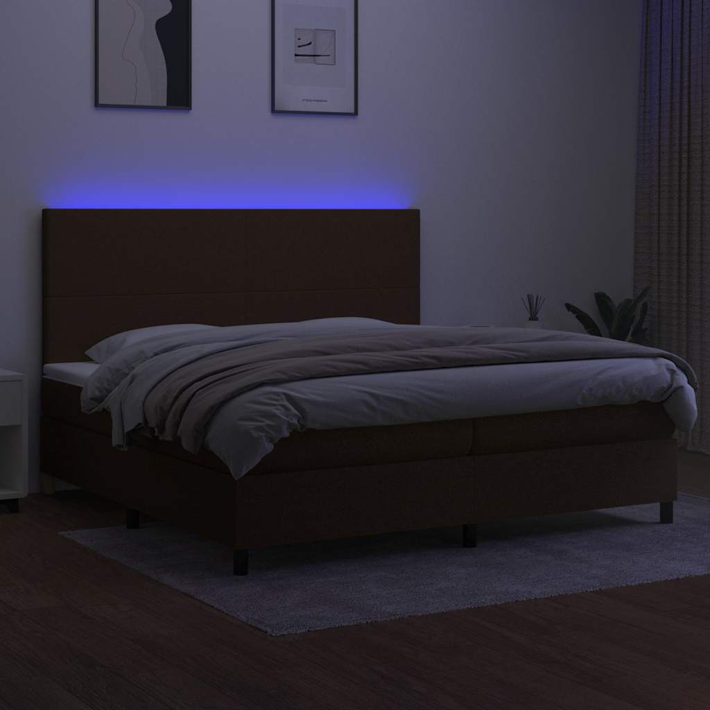 Barna szövet rugós és LED-es ágy matraccal 200x200 cm 4