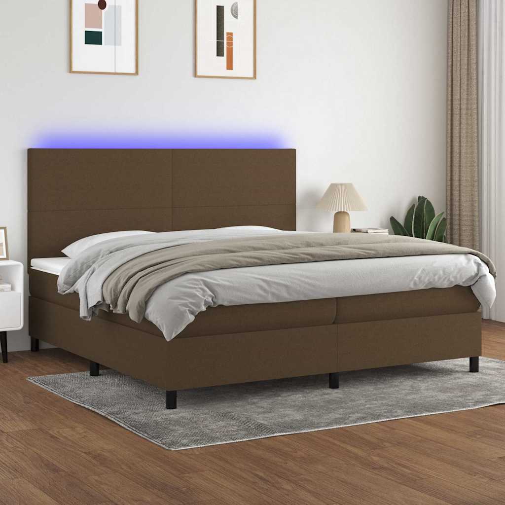 Barna szövet rugós és LED-es ágy matraccal 200x200 cm