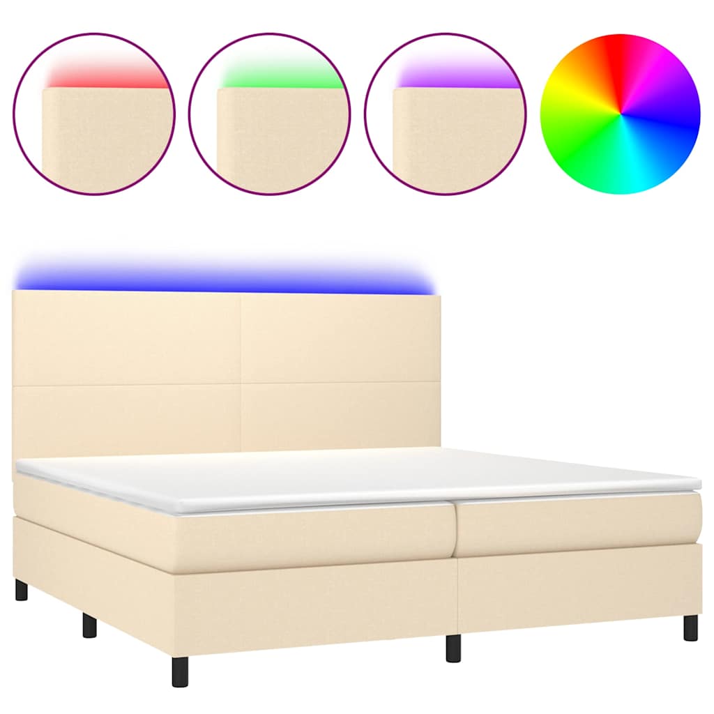 Krémszínű szövet rugós és LED-es ágy matraccal 200 x 200 cm 2
