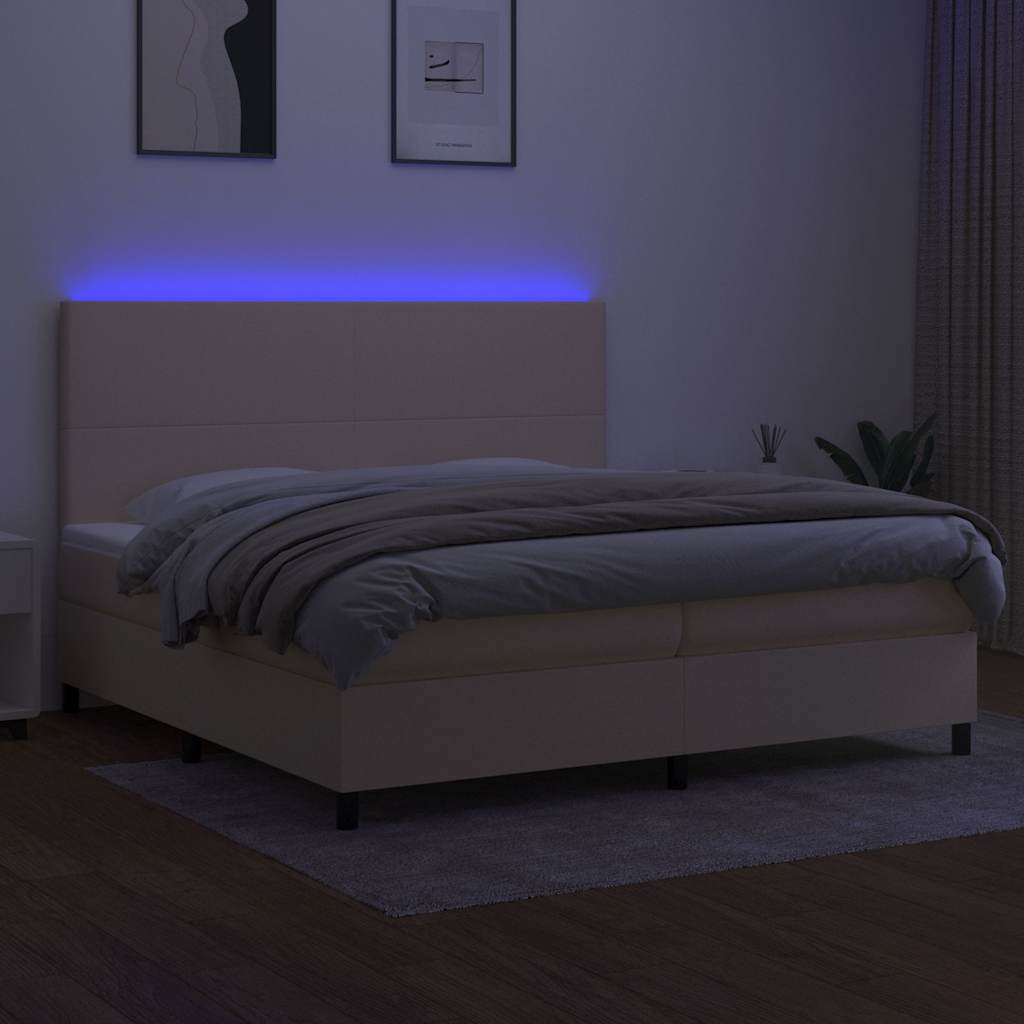 Krémszínű szövet rugós és LED-es ágy matraccal 200 x 200 cm 4