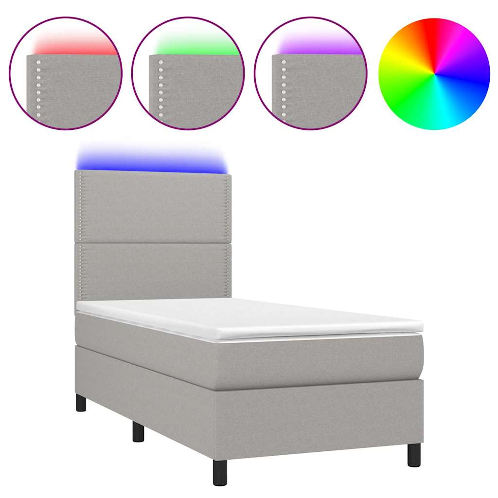 Világosszürke szövet rugós és LED-es ágy matraccal 100x200 cm 2