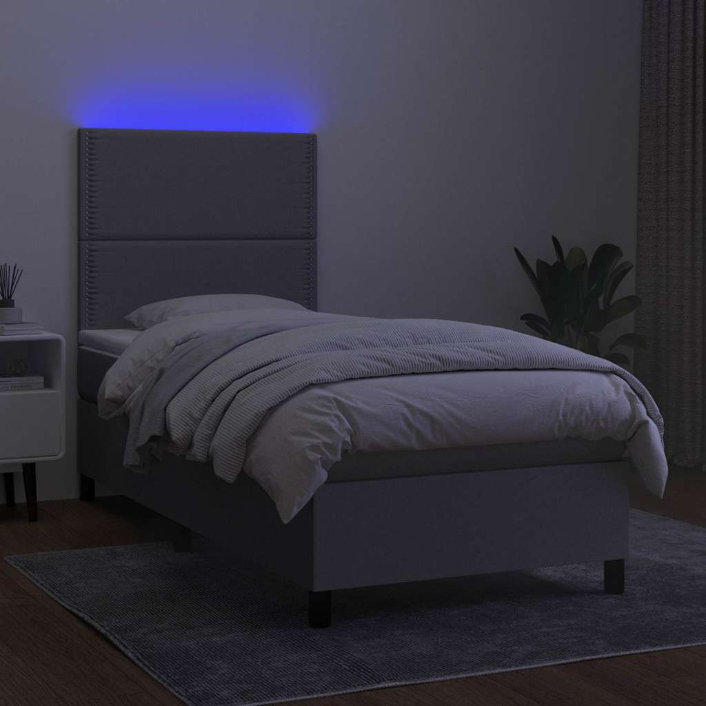 Világosszürke szövet rugós és LED-es ágy matraccal 100x200 cm 4