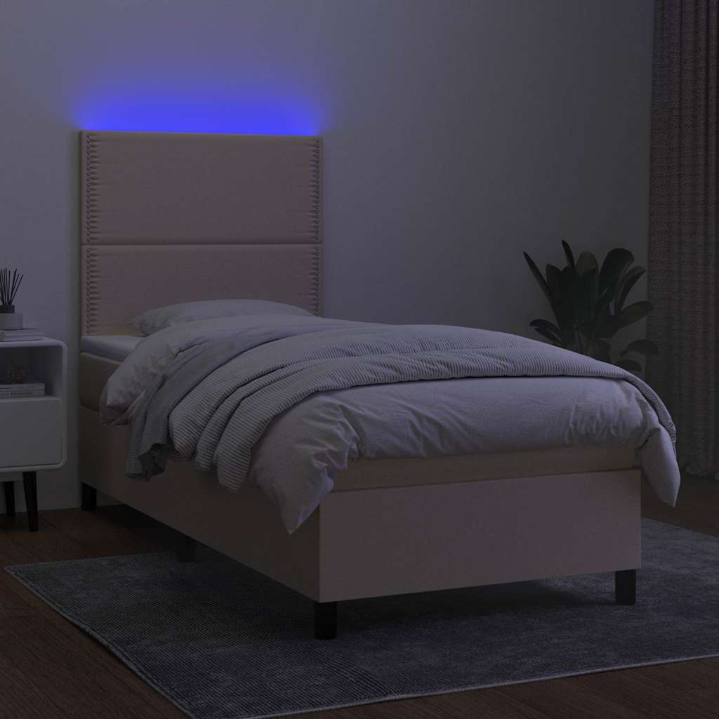 Krémszínű szövet rugós és LED-es ágy matraccal 100x200 cm 4