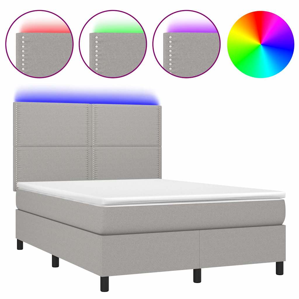 Sötétszürke szövet rugós és LED-es ágy matraccal 140x190 cm 2