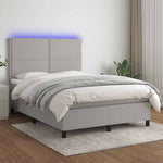 Sötétszürke szövet rugós és LED-es ágy matraccal 140x190 cm
