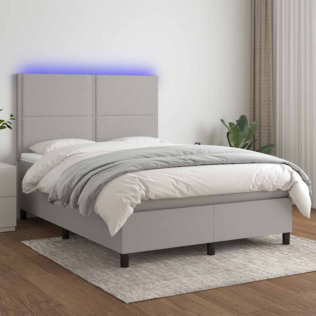 Sötétszürke szövet rugós és LED-es ágy matraccal 140x190 cm