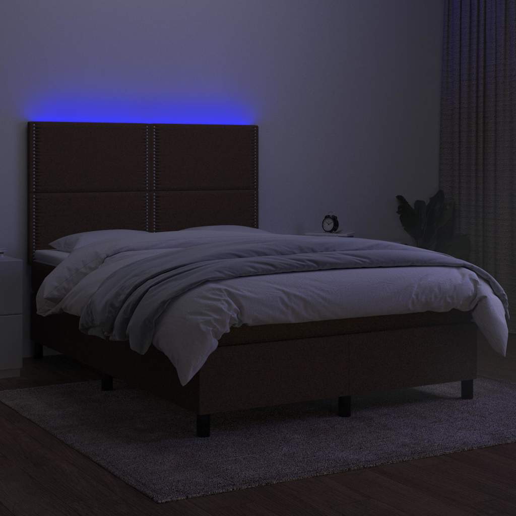 Barna szövet rugós és LED-es ágy matraccal 140x190 cm 4