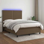 Barna szövet rugós és LED-es ágy matraccal 140x190 cm