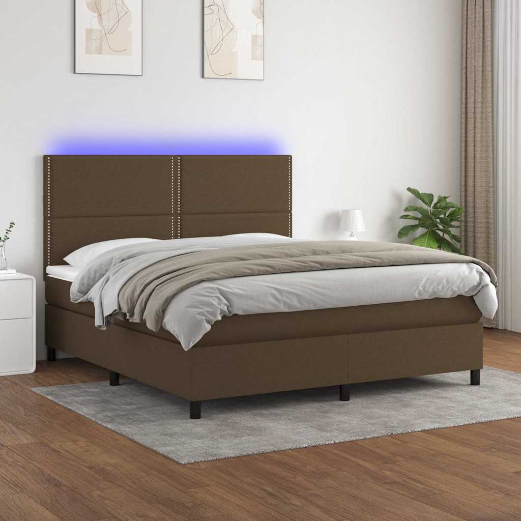 Barna szövet rugós és LED-es ágy matraccal 180 x 200 cm