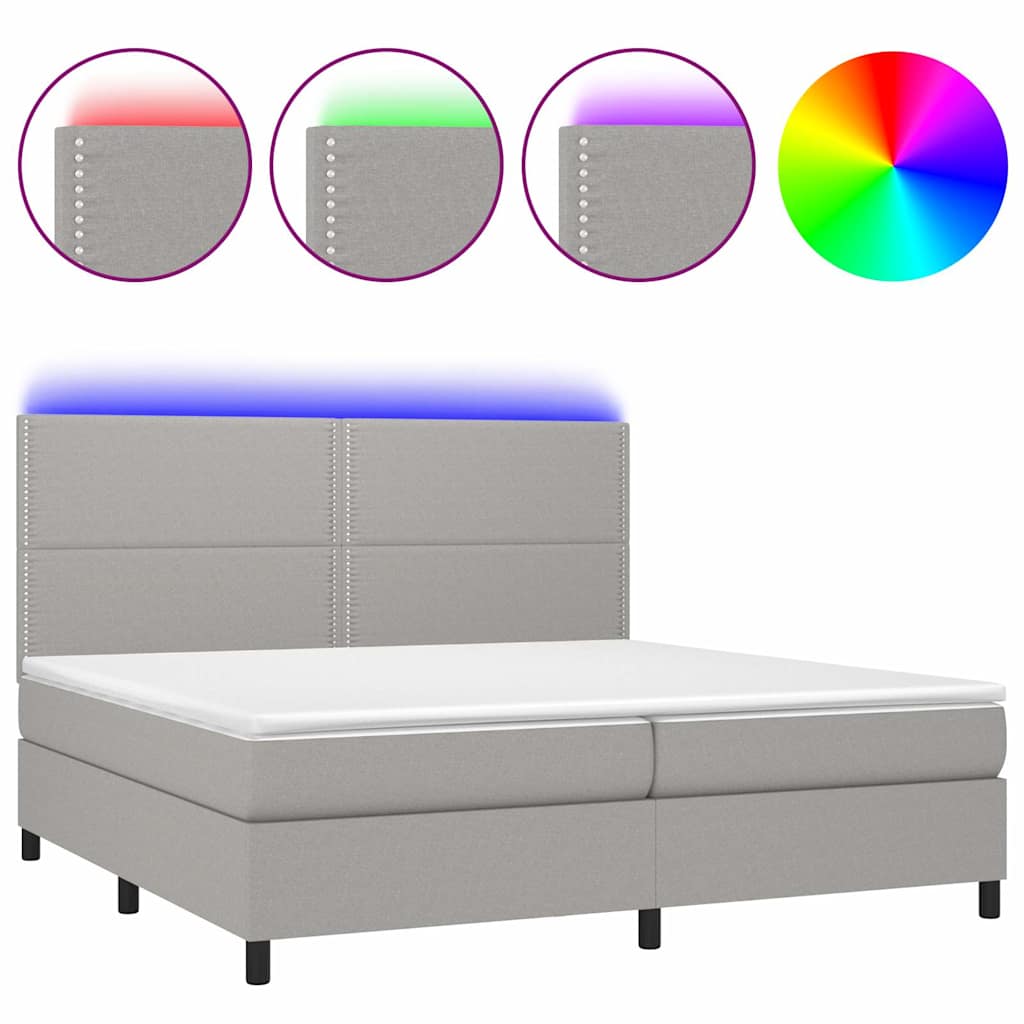 Világosszürke szövet rugós és LED-es ágy matraccal 200x200 cm 2