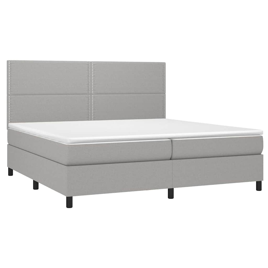 Világosszürke szövet rugós és LED-es ágy matraccal 200x200 cm 3