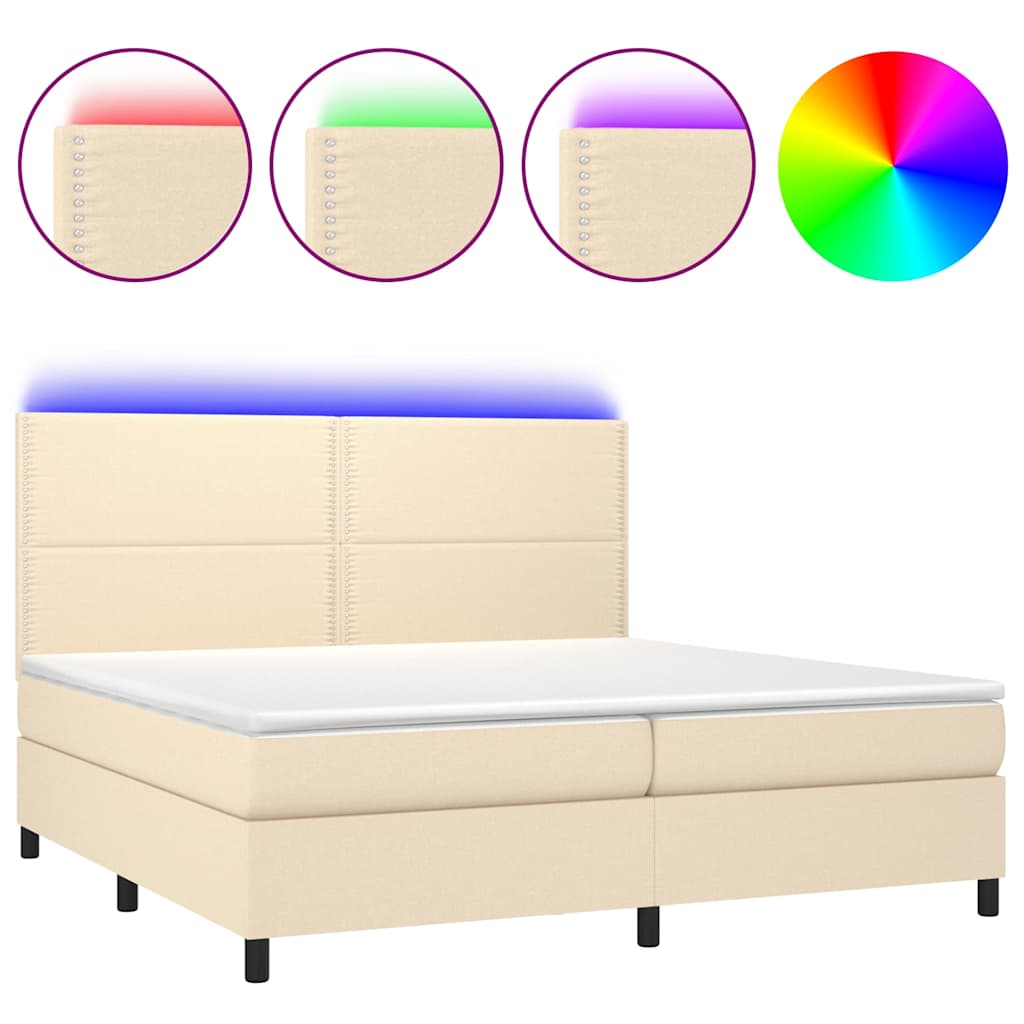 Krémszínű szövet rugós és LED-es ágy matraccal 200 x 200 cm 2