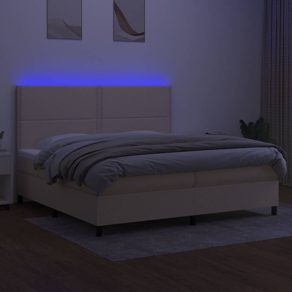 Krémszínű szövet rugós és LED-es ágy matraccal 200 x 200 cm 4