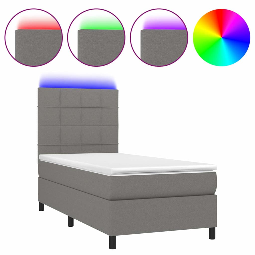 Sötétszürke szövet rugós és LED-es ágy matraccal 90x190 cm 2