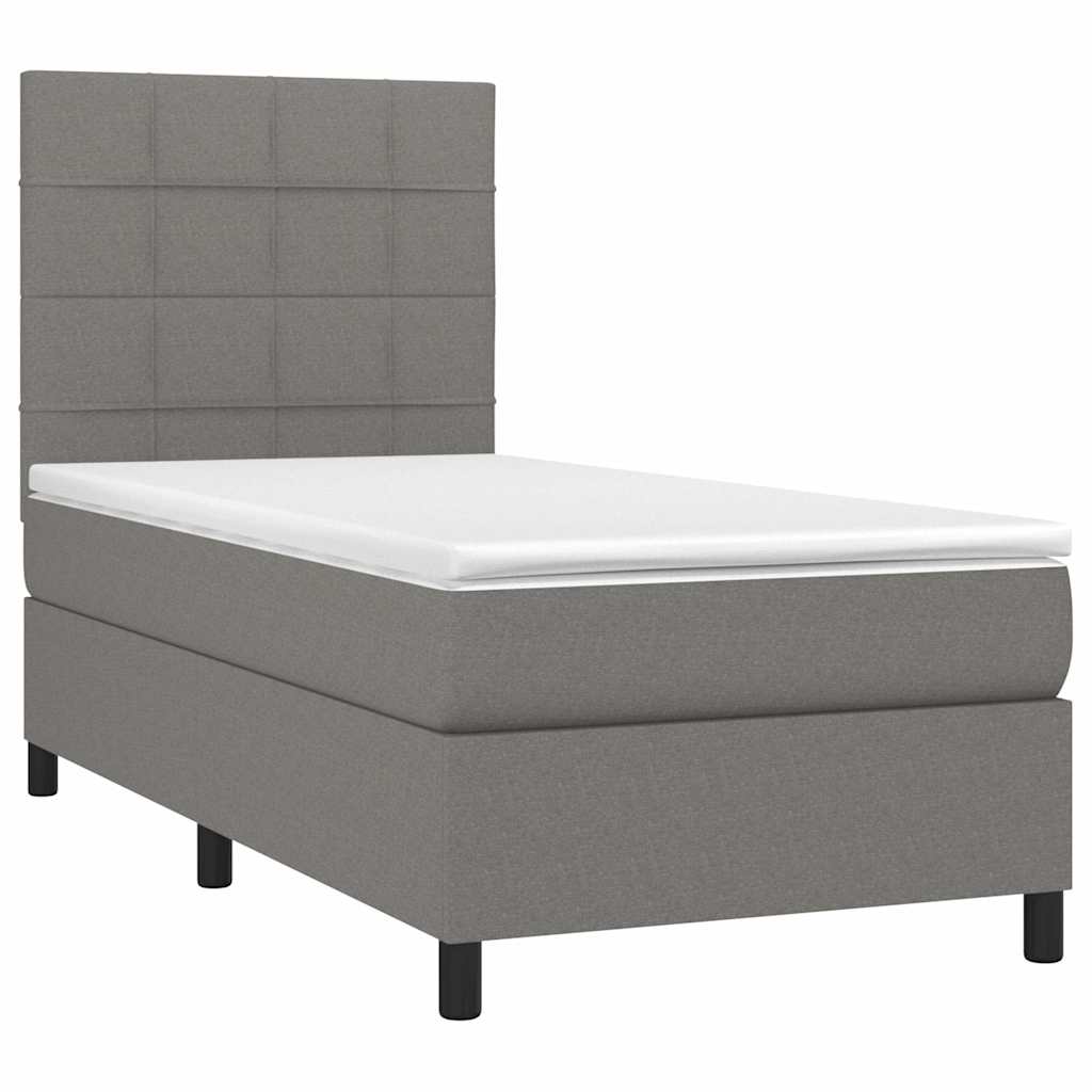 Sötétszürke szövet rugós és LED-es ágy matraccal 90x190 cm 3