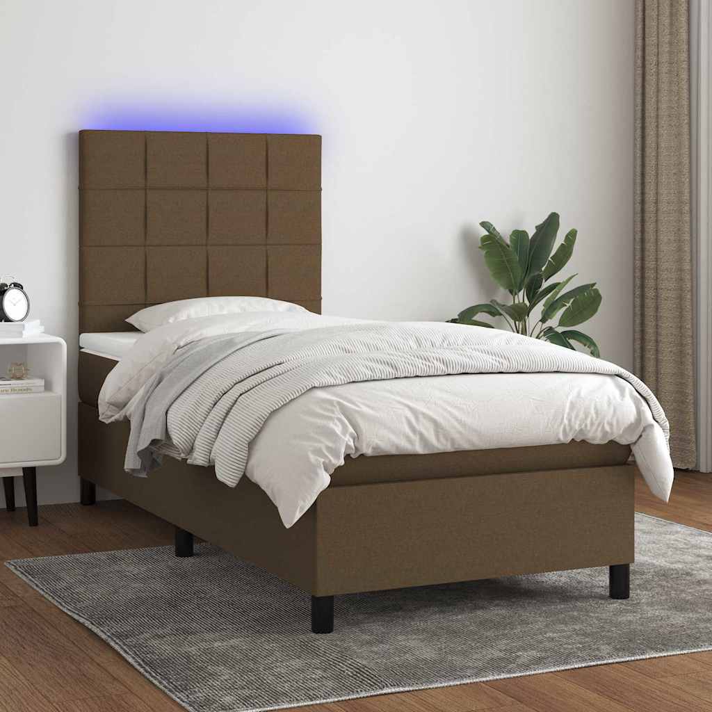 Barna szövet rugós és LED-es ágy matraccal 90x190 cm