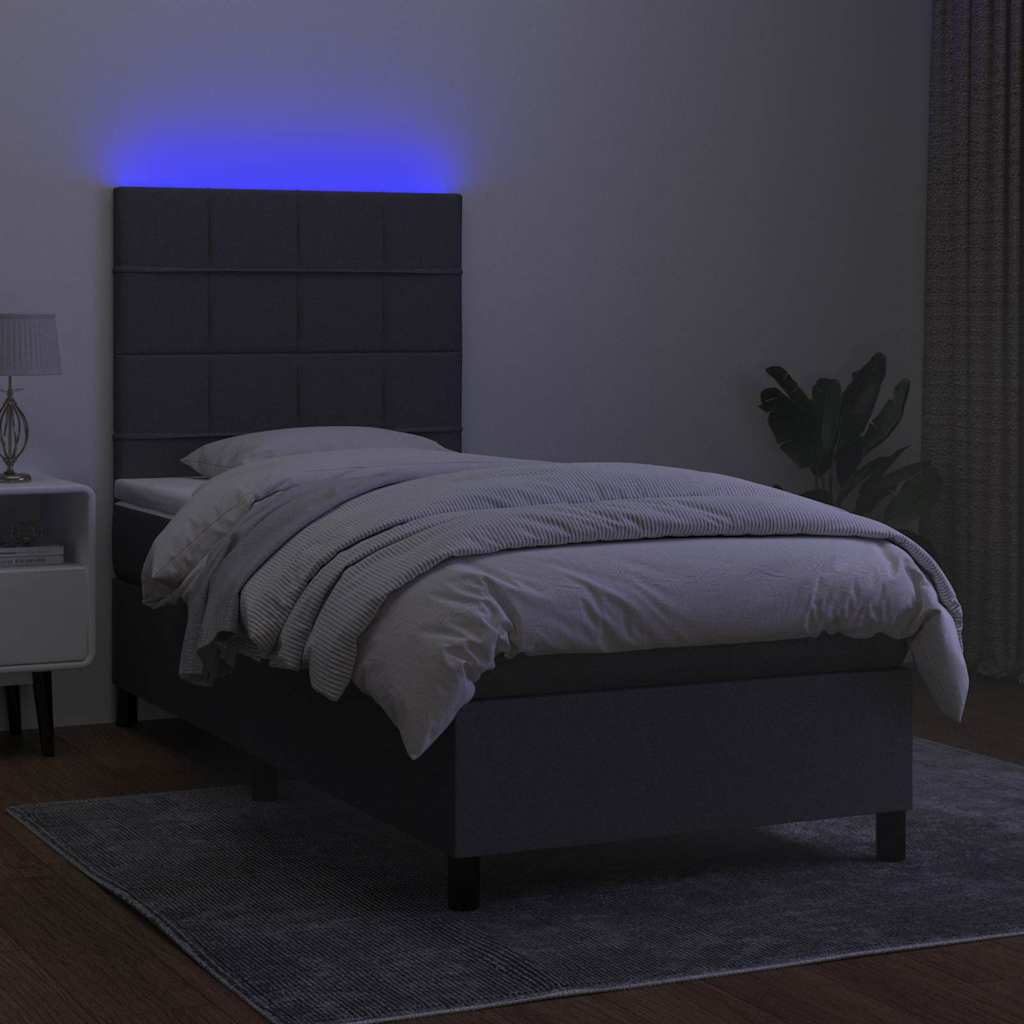 Sötétszürke szövet rugós és LED-es ágy matraccal 90x200 cm 4