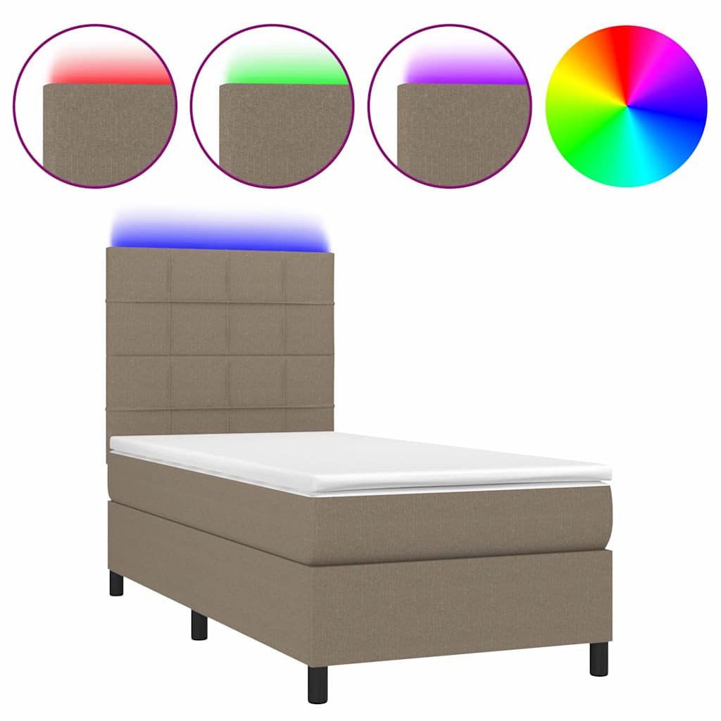 Tópszínű szövet rugós és LED-es ágy matraccal 90x200 cm 2