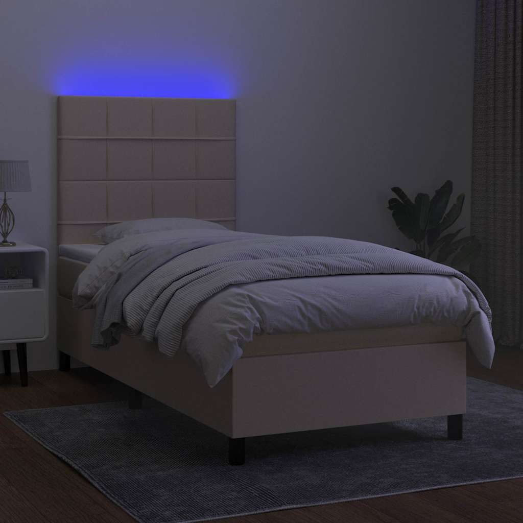 Krémszínű szövet rugós és LED-es ágy matraccal 90x200 cm 4