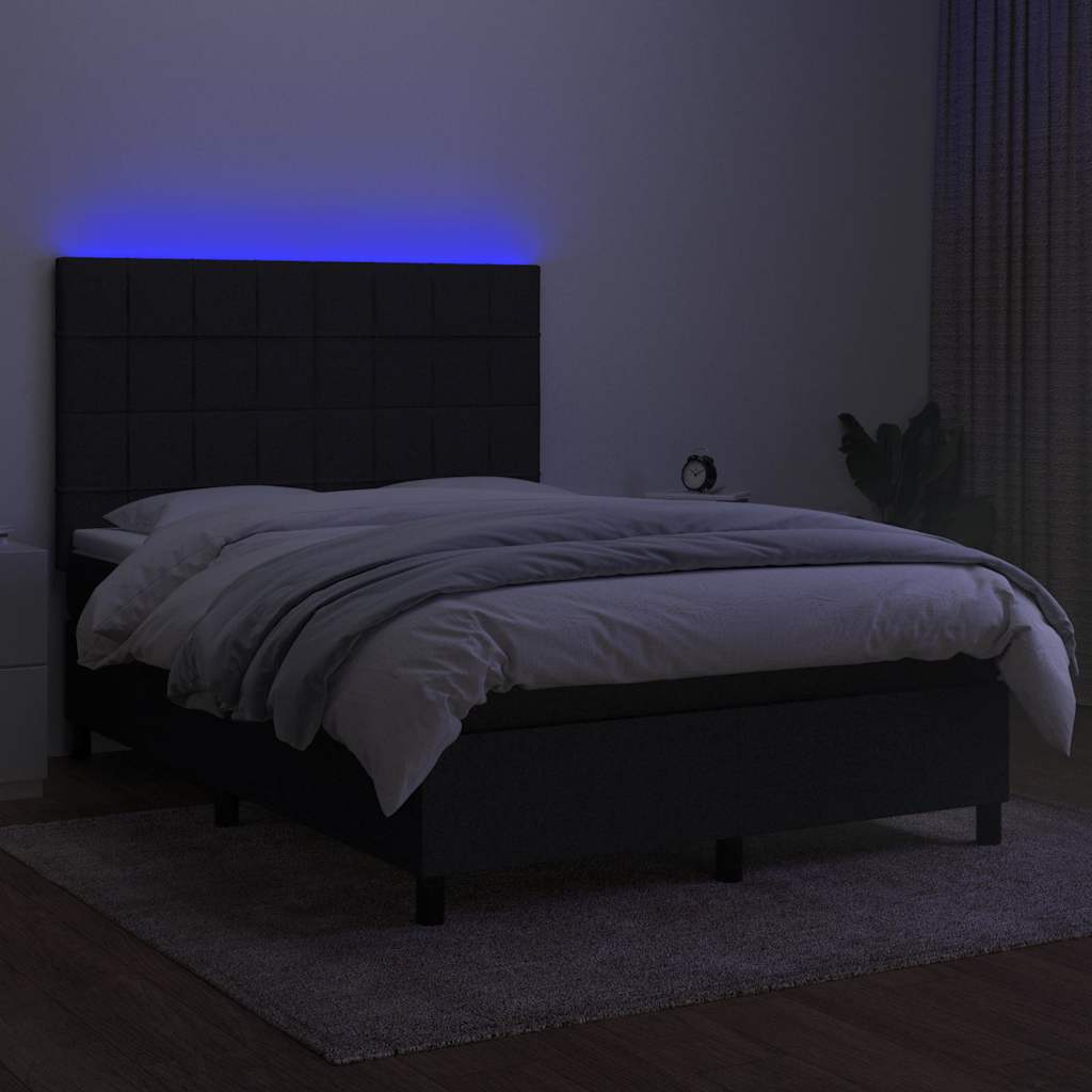 Fekete szövet rugós és LED-es ágy matraccal 140x190 cm 4