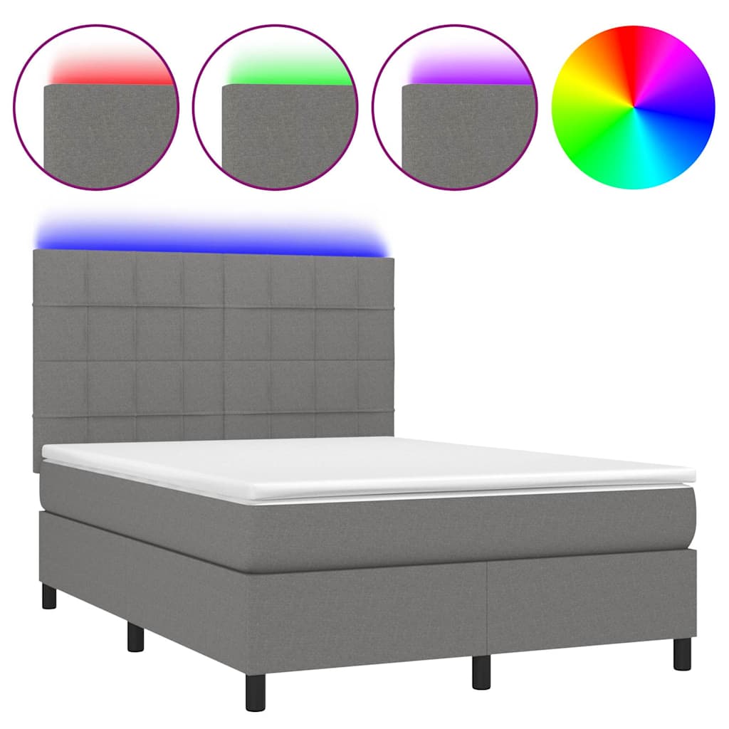 Sötétszürke szövet rugós és LED-es ágy matraccal 140x200 cm 2