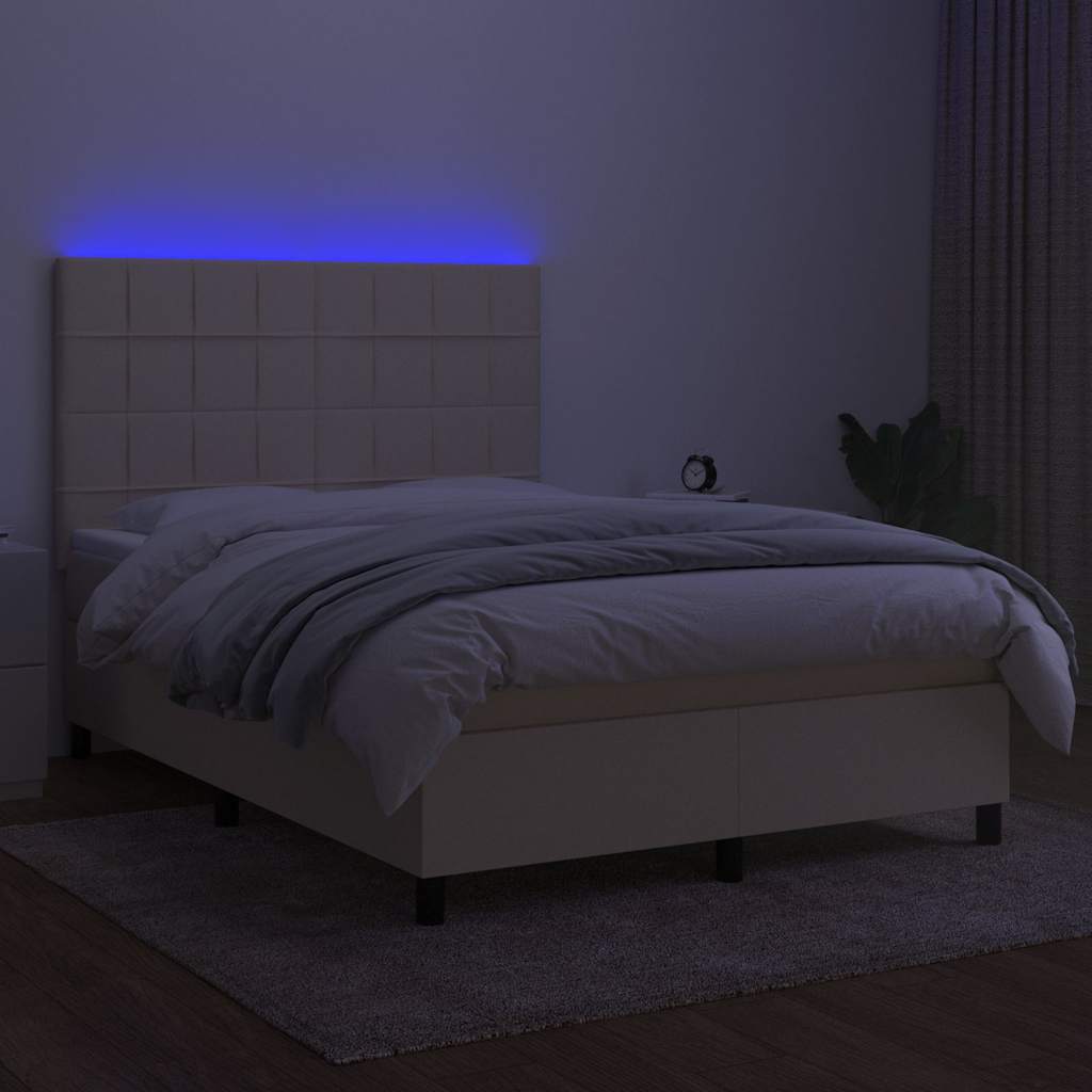 Krémszínű szövet rugós és LED-es ágy matraccal 140x200 cm 4