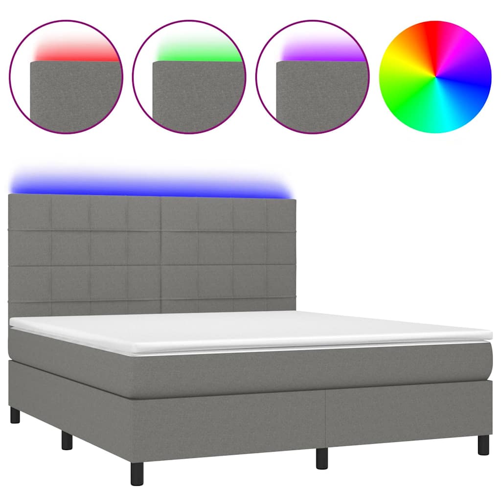 Sötétszürke szövet rugós és LED-es ágy matraccal 160x200 cm 2