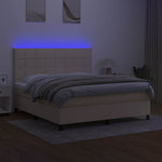 Krémszínű szövet rugós és LED-es ágy matraccal 160x200 cm 4