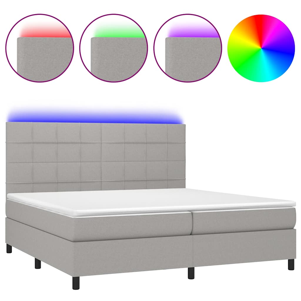 Világosszürke szövet rugós és LED-es ágy matraccal 200x200 cm 2