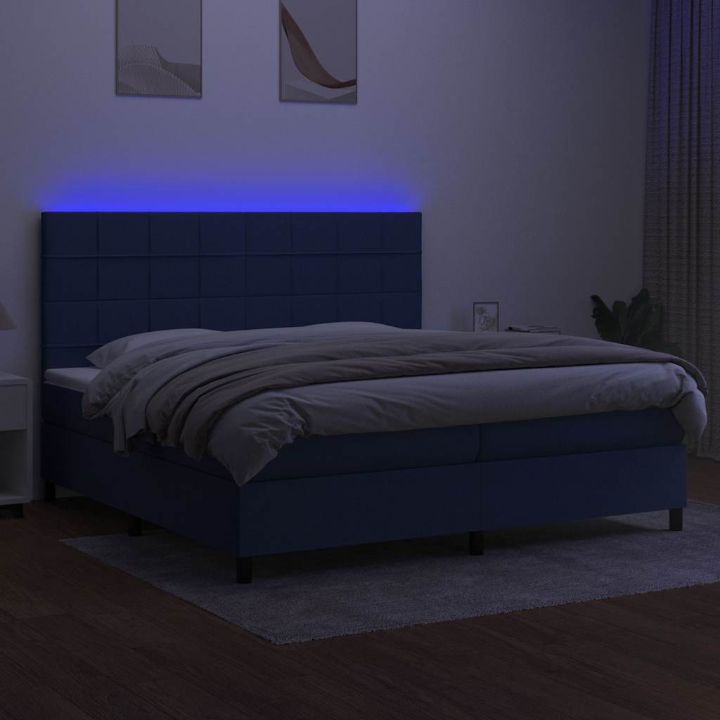 Kék szövet rugós és LED-es ágy matraccal 200 x 200 cm 4