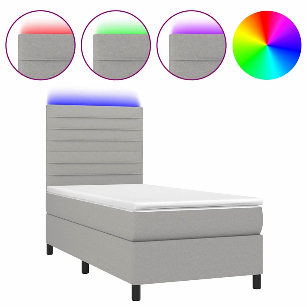 Világosszürke szövet rugós és LED-es ágy matraccal 90x190 cm 2