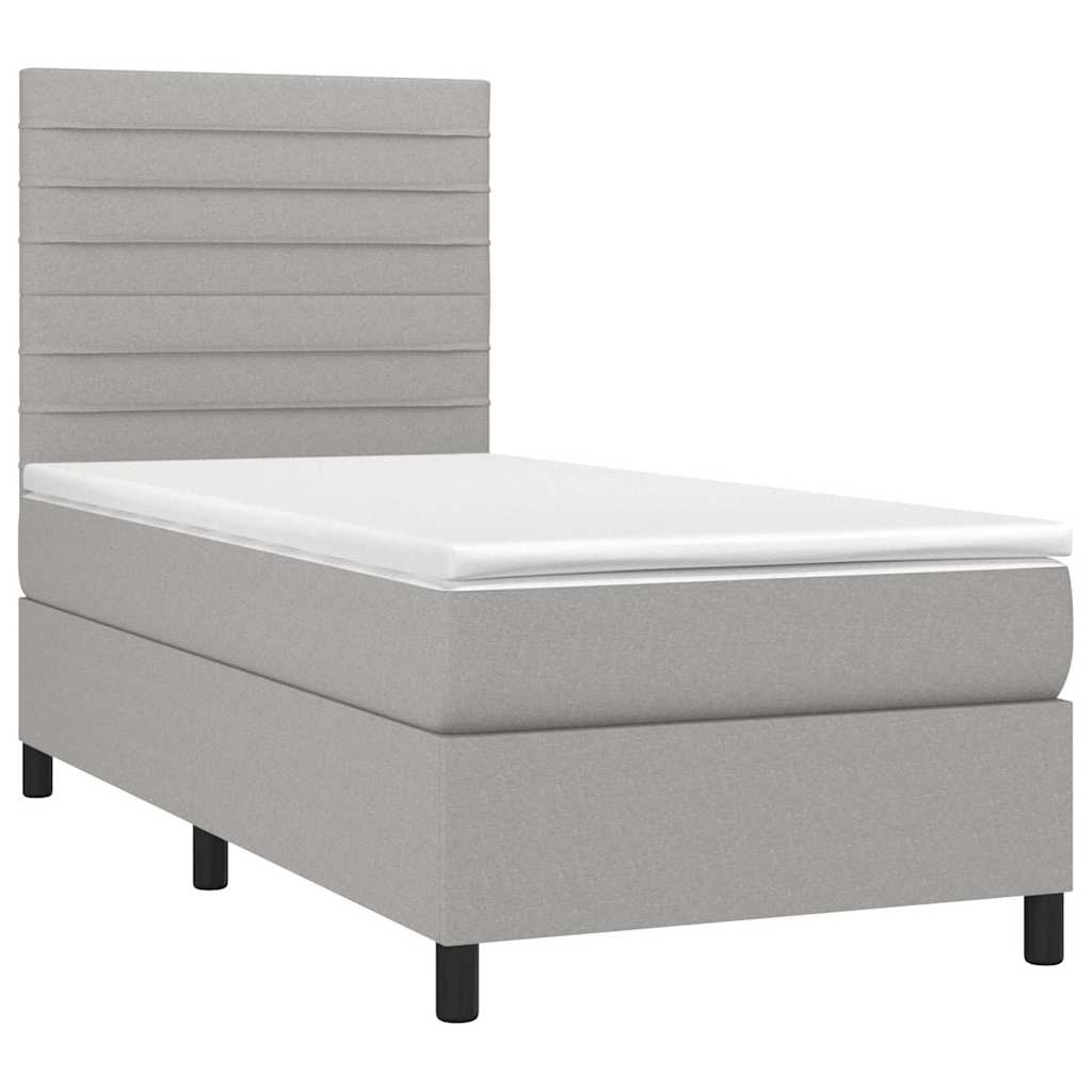 Világosszürke szövet rugós és LED-es ágy matraccal 90x190 cm 3